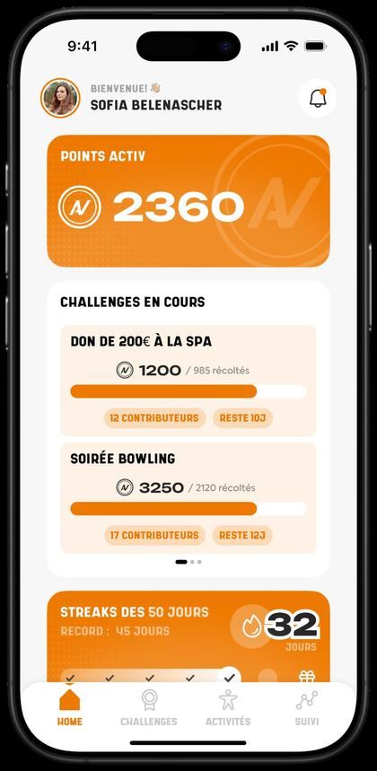 Écran de l'application ACTIV sur smartphone